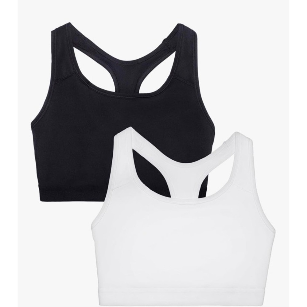 2 Fruit Of The Loom XL Black White Medium Impact Sports Bra FT992 No Padding NEW